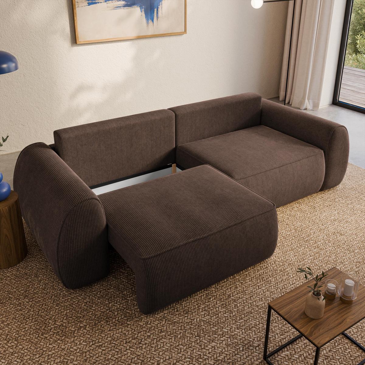 BETTSOFA ZEFEO Braun Kordstoff mit Schlaffunktion - Braun, Textil (264/96/106cm) - MASSENO