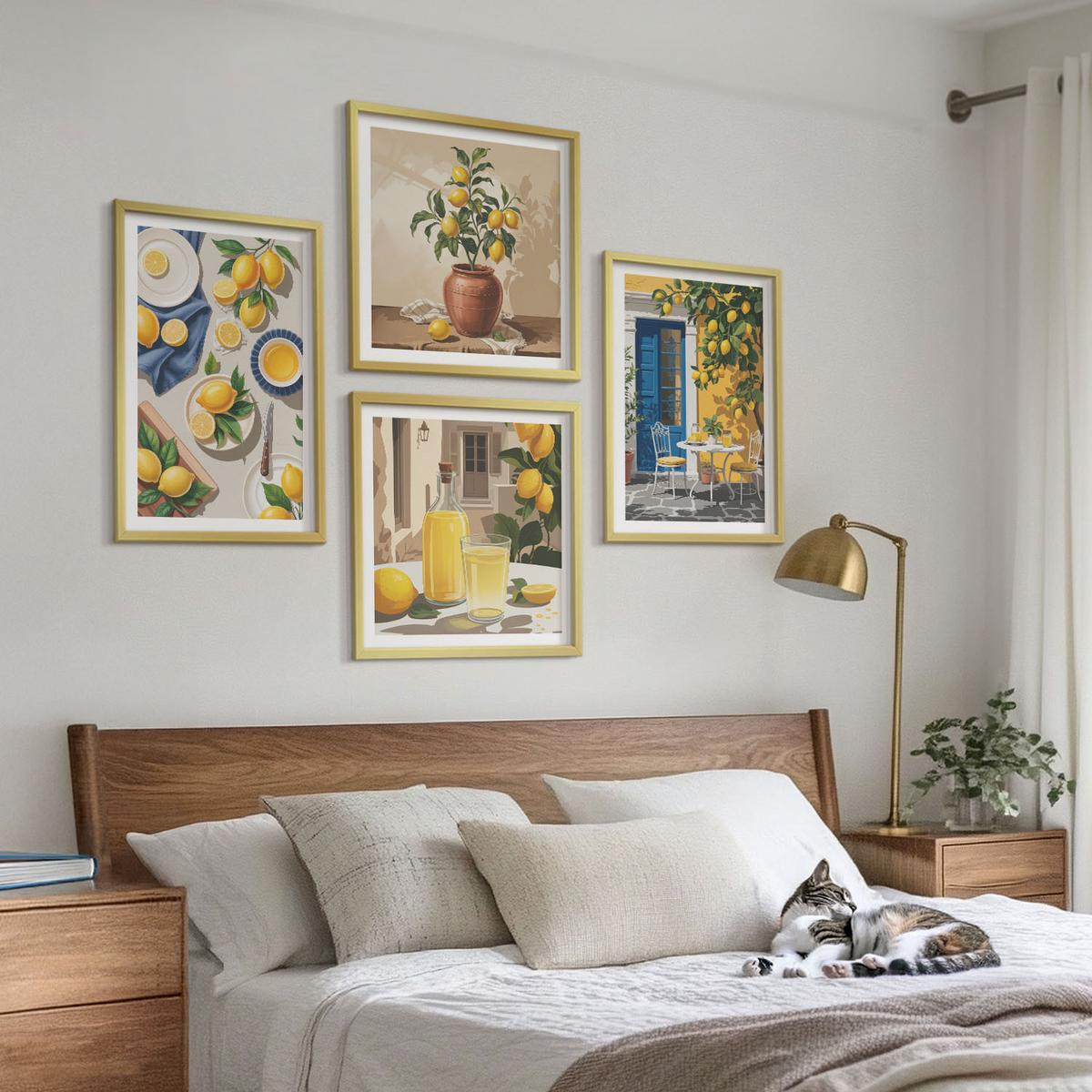 BILDER SET 4er Set - 50x50 cm & 40x60 cm Goldrahmen - Zitronengarten mit Getränken - Goldfarben, Kunststoff (50/50cm) - TULUP
