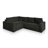 ECKSOFA ERONIS L-S Schwarz Velours-Stoff mit Schlaffunktion - Schwarz, Holz (265/194cm) - MASSENO