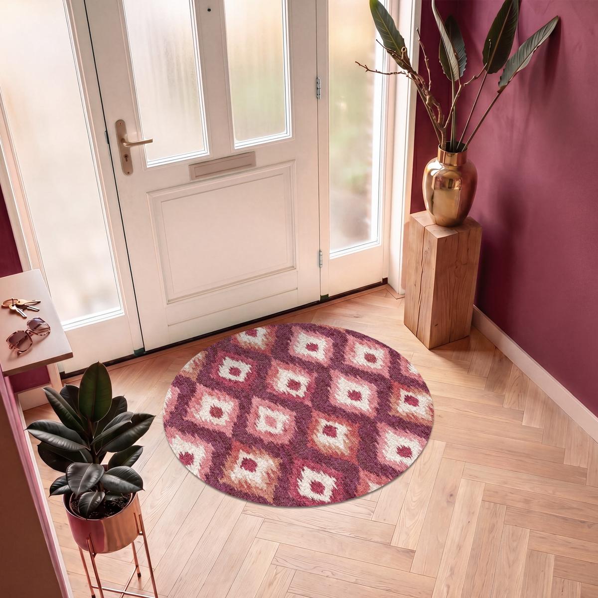 FUSSMATTE Diamantformen - Rosa - Muster - Textur Flurteppich 120x120 cm - Beere, Kunststoff (120/0.4cm) - MuchoWow