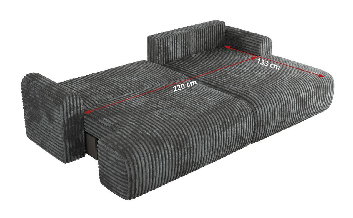 ECKSCHLAFSOFA TONO L Dunkelgrau Cord - links - Dunkelgrau/Schwarz, Kunststoff/Textil (260/150cm) - MKS
