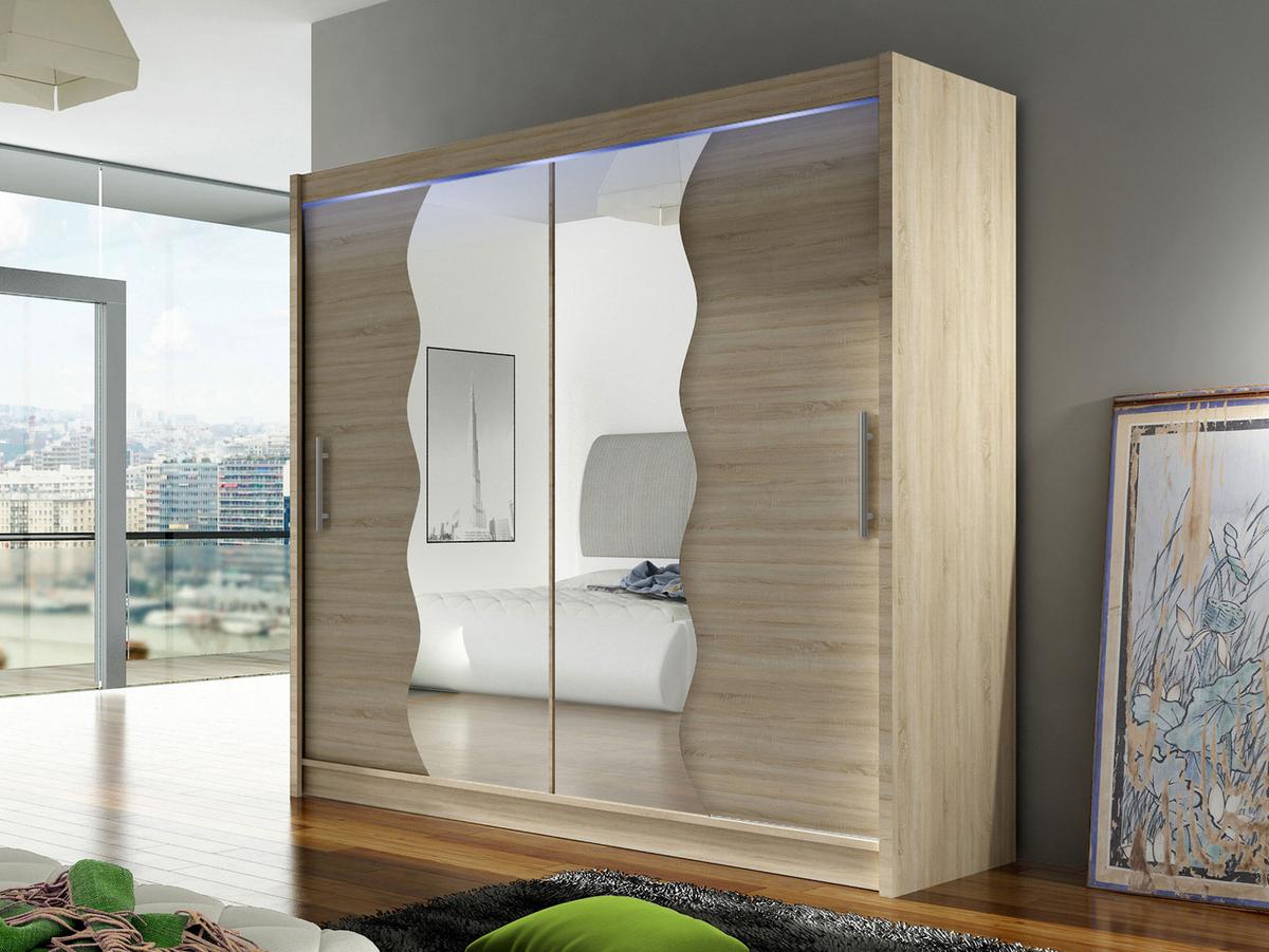 KLEIDERSCHRANK London X, mit RGB LED Beleuchtung - Silberfarben/Sonoma Eiche, Holzwerkstoff/Kunststoff (180/215/58cm) - MIRJAN24