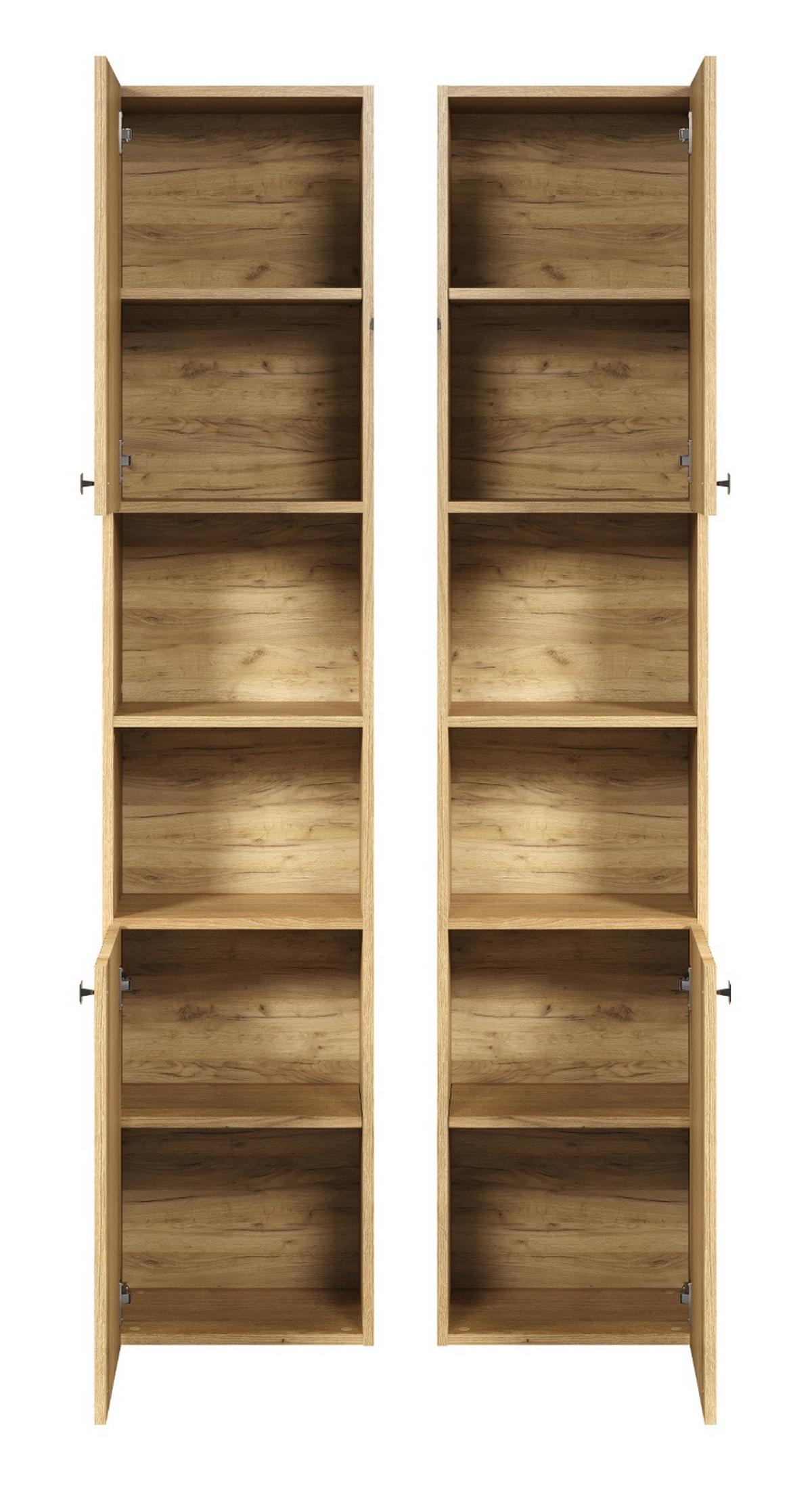 HOCHSCHRANK Evoke Eiche 40 x 186 cm, Badschrank mit 6 Fächern - Eichefarben/Schwarz, Holzwerkstoff/Kunststoff (40/186/3cm) - Top.Furn