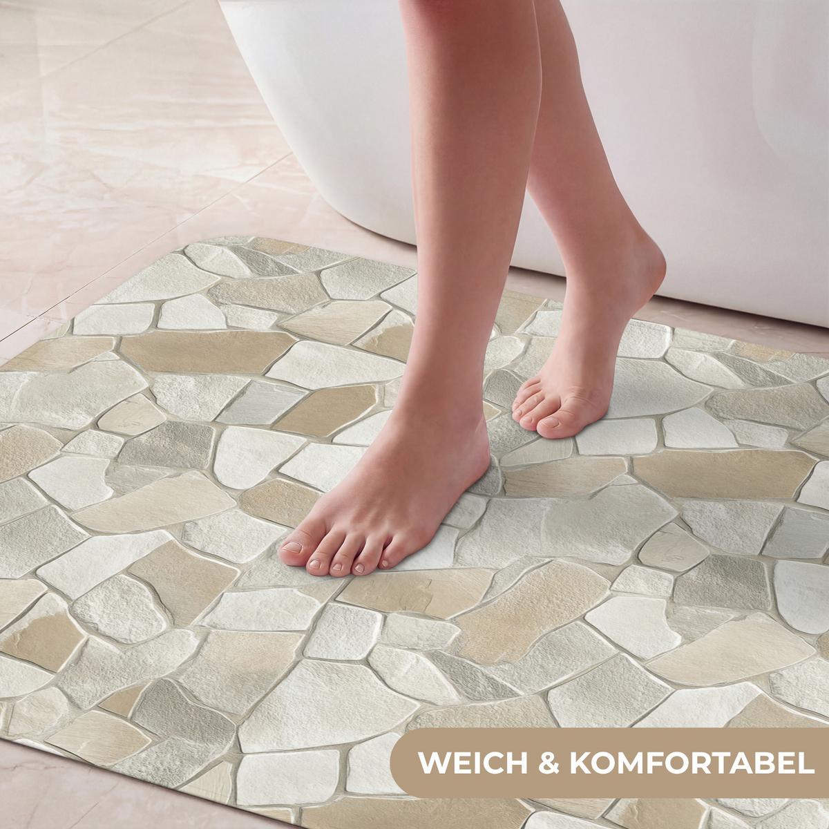 BADEMATTE Mosaik - Steine - Beige 90x60 cm - Beige/Creme, Textil (90/60cm) - OnlyWow