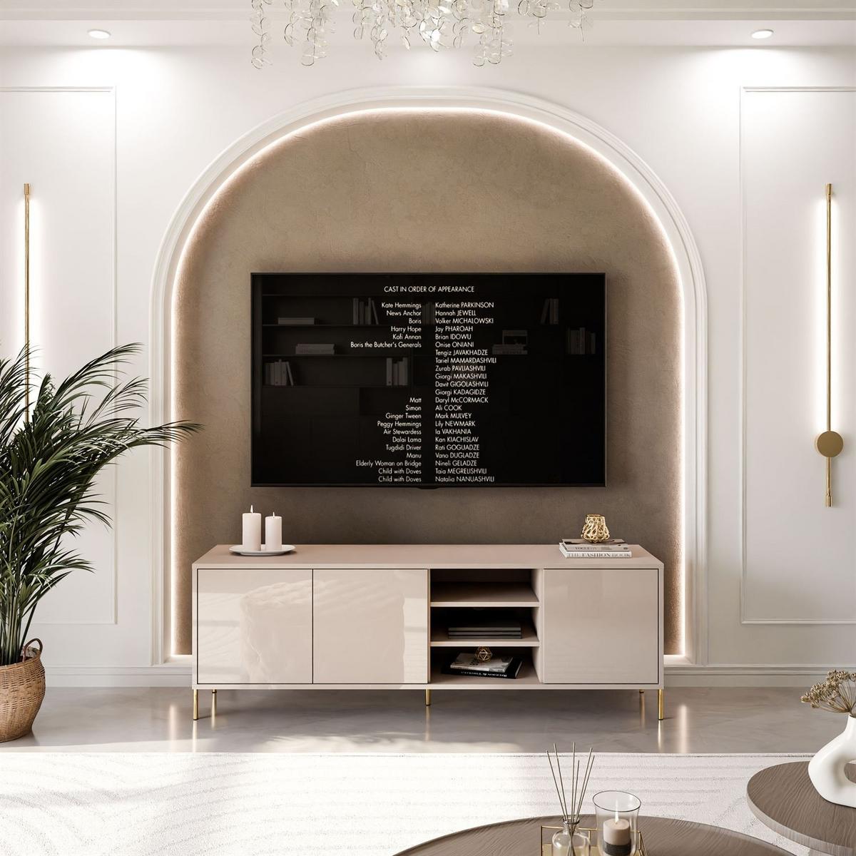 TV-SCHRANK SANAYI Kaschmir Hochglanz – gerade goldene Beine - Kaschmir, Holzwerkstoff (156/60/38cm) - Lookway