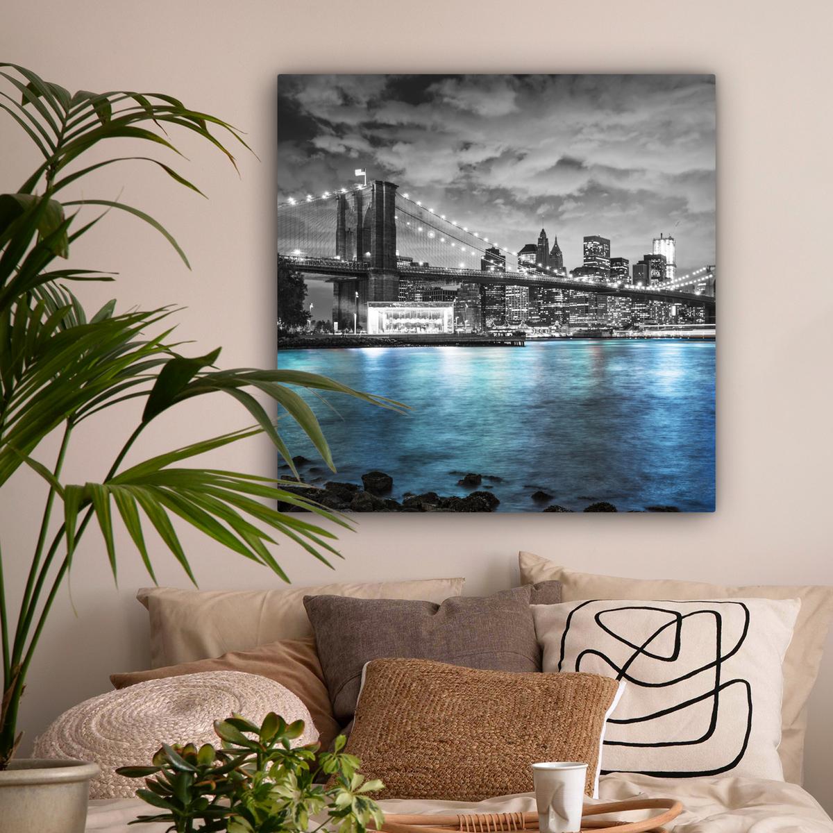 LEINWANDBILD New York - Skyline - Stadt - Blau Deko Groß 90x90 cm - Blaugrau, Textil (90/90cm) - MuchoWow