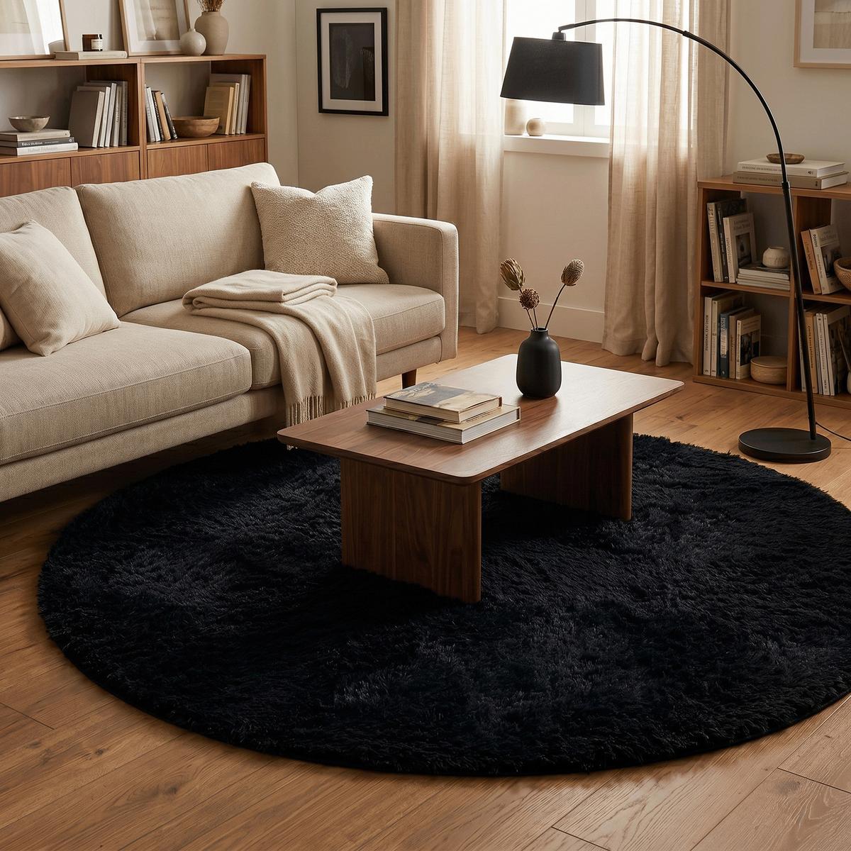HOCHFLOR SHAGGY TEPPICH FLUFFY RUND - Schwarz, Textil (160/160cm) - Pergamon