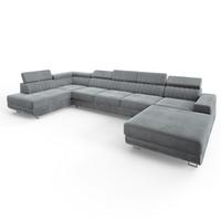 WOHNLANDSCHAFT GAIAN Hellgrau Velours-Stoff mit Schlaffunktion - Hellgrau, Holz (412/88/190cm) - MASSENO