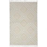 TEPPICH Hochflor, mit Fransen, TALLA, in Creme, Rautenmuster, 133 x 190 cm - Beige, Textil (133/190cm) - KADIMA DESIGN