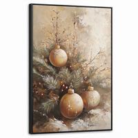 LEINWAND Bilder mit Rahmen - Weihnachten - Kugeln - Beige - Gold - 60x90 - Goldfarben, Textil (60/90cm) - MuchoWow