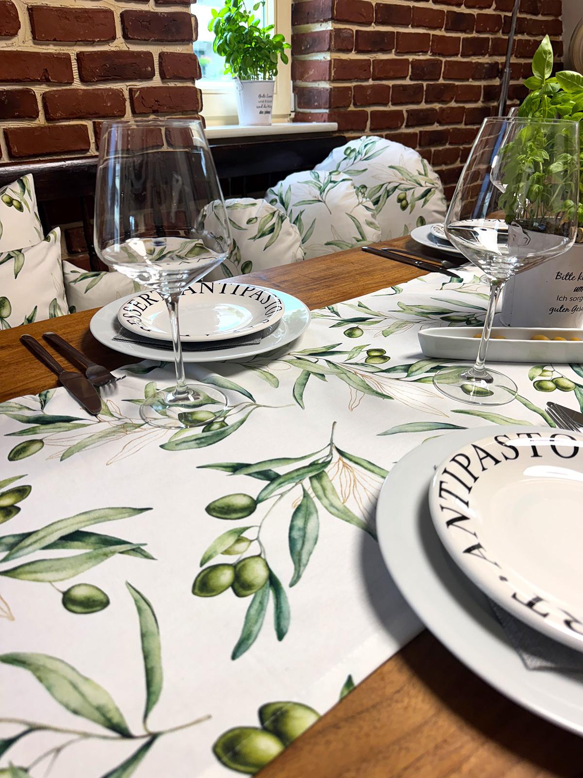 TISCHLÄUFER Italy Collection Oliven 40/130 cm - Ecru/Multicolor, Textil (40/130cm) - beties Heimtextil