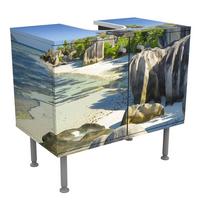 WASCHBECKENUNTERSCHRANK Traumstrand Seychellen 60/55/35 cm - Blau, Holzwerkstoff (60/55/35cm) - Bilderwelten