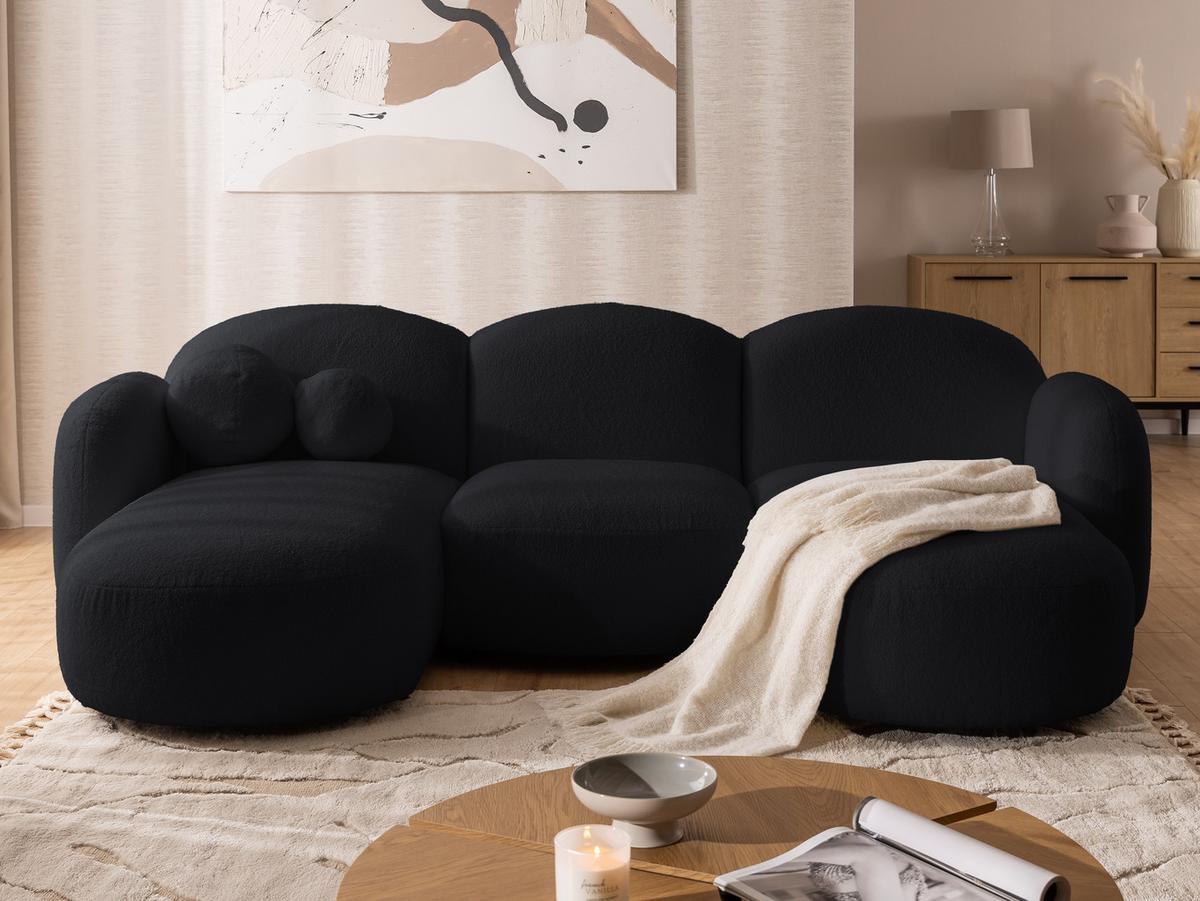 WOHNLANDSCHAFT Nuvola mit abgerundetem Design Schwarz Bouclé-Stoff - Schwarz, Holz/Kunststoff (268/80/146cm) - S-Style