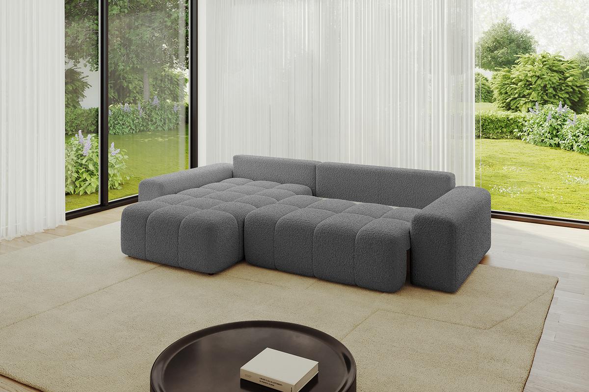 ECKSOFA Ottomane links ENIL-L 297x189x68 Grau Bouclé - Platinfarben, Holzwerkstoff/Kunststoff (297/189cm) - ALTDECOR