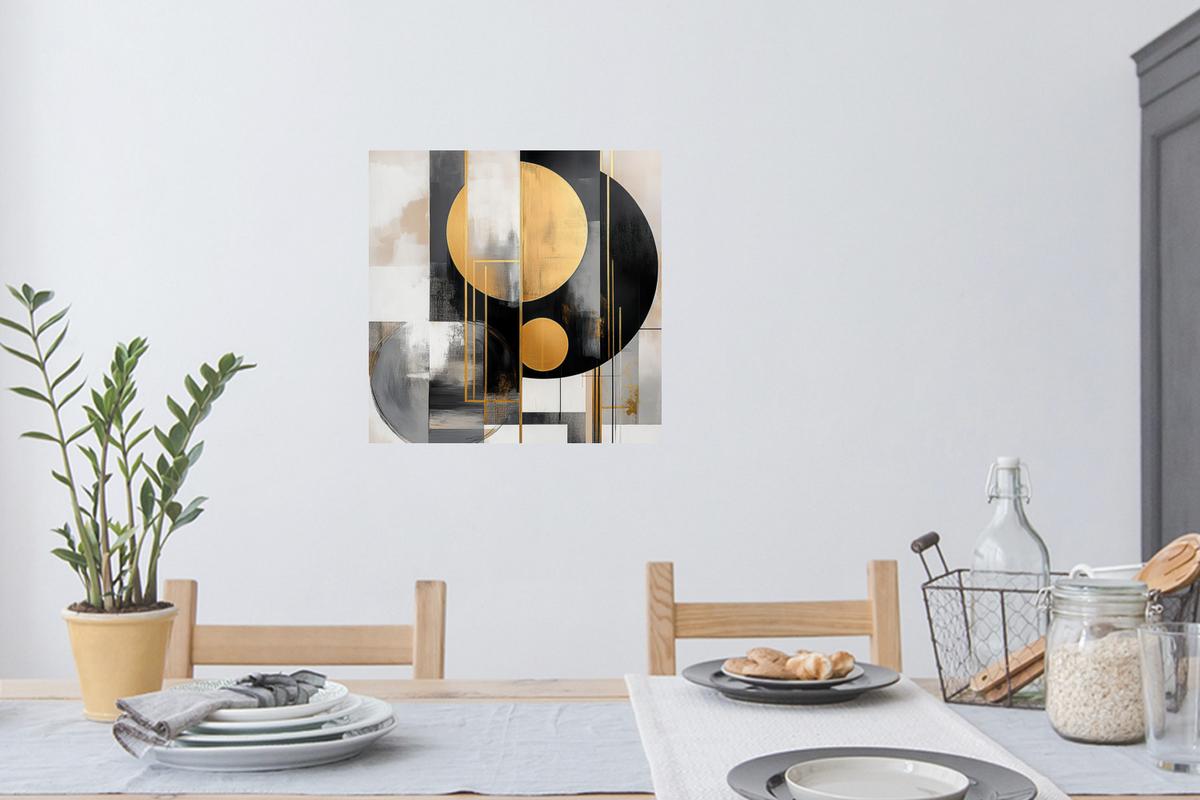 WANDTATTOO Abstrakt - Gold - Silber - Formen - Ästhetisch - Modern Wanddeko 50x50 cm - Goldfarben, Kunststoff (50/50/0.1cm) - MuchoWow
