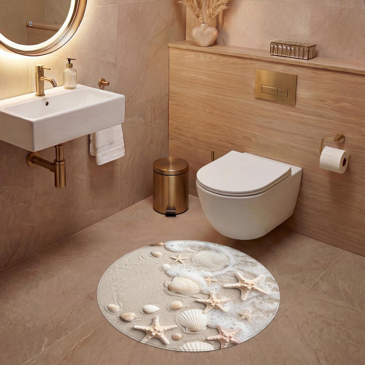 WC-VORLEGER Muscheln - Seesterne - Strand Toilettenteppich 70x70 cm - Sandfarben, Textil (70/1cm) - OnlyWow