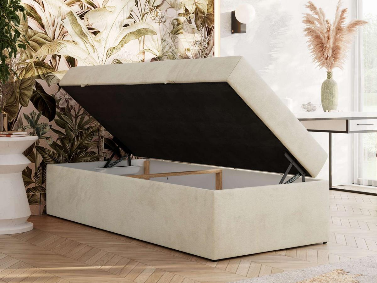 BOXBETT ZERO 90/200 - Beige Velvet - H3 - Topper Visco - Beige, Textil (90/200cm) - MKS
