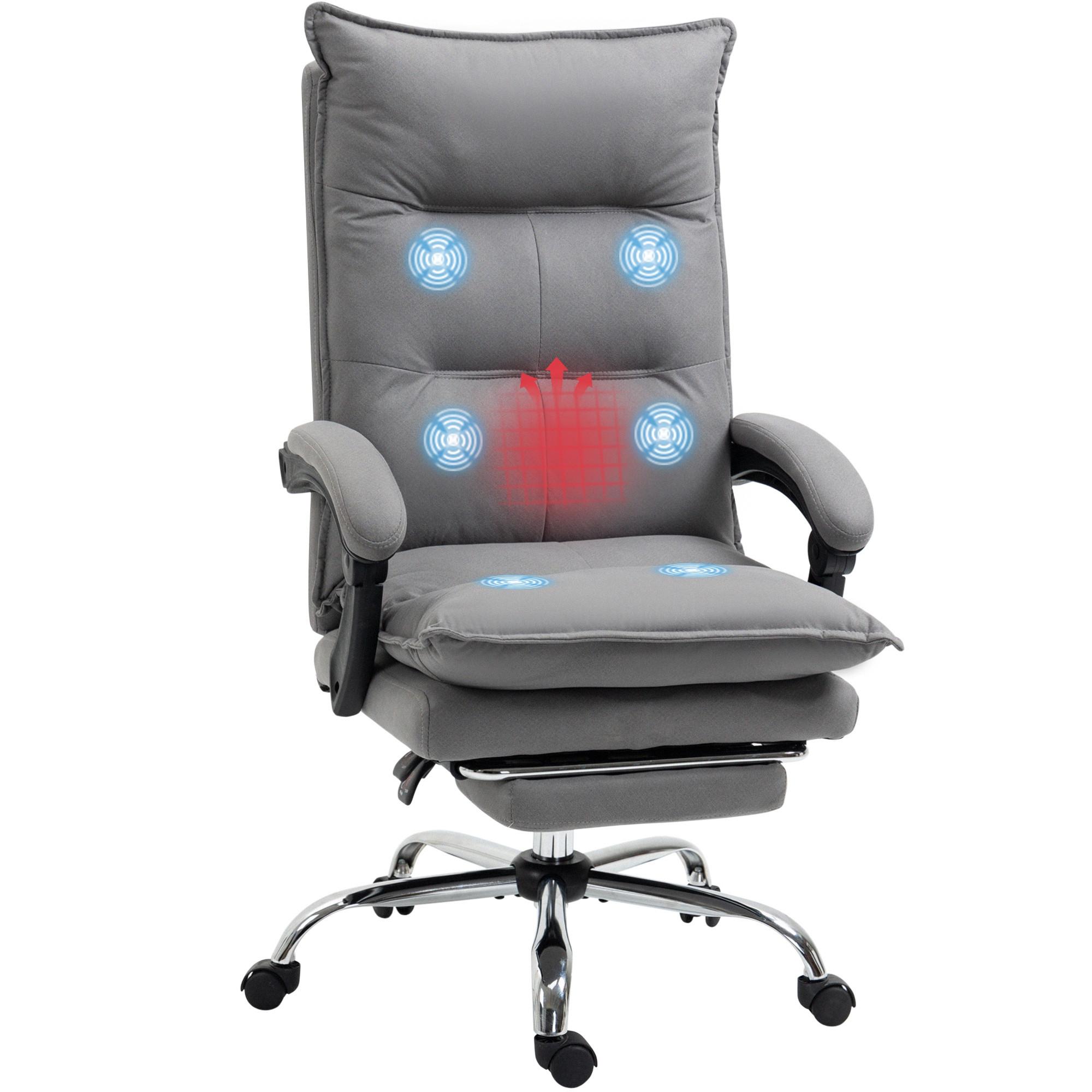 MASSAGE-BÜROSTUHL, Schreibtischstuhl mit Heizfunktion, Liegefunktion, Grau - Grau, Kunststoff (74/121.5/66cm) - Vinsetto