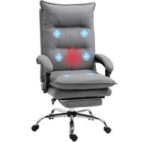 MASSAGE-BÜROSTUHL, Schreibtischstuhl mit Heizfunktion, Liegefunktion, Grau - Grau, Kunststoff (74/121.5/66cm) - Vinsetto