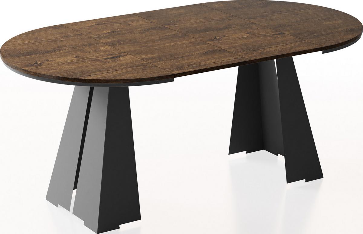 ESSTISCH Kova runder ausziehbarer, Lefkas Eiche 100-180/100/76 cm - Alteiche/Schwarz, Holzwerkstoff/Metall (100/176/76cm) - WFL GROUP