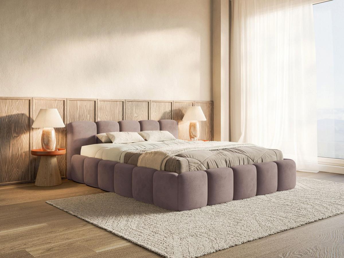 POLSTERBETT Cloudy Low Hellrosa Samt, 120x200 cm - Hellrosa/Schwarz, Kunststoff/Textil (120/200cm) - Selsey