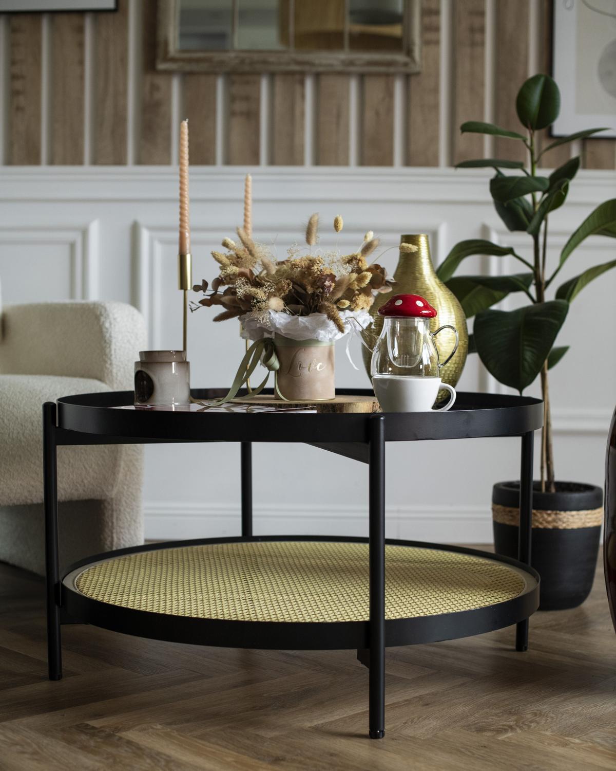 COUCHTISCH Schwarz/Heller Holzfarbton Reno - Hellbraun/Schwarz, Glas/Holzwerkstoff (80/80/45cm) - Beliani