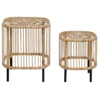 GARTEN-BEISTELLTISCH 2er Set Rattan natürlich quadratisch Cesenatico - Schwarz/Naturfarben, Naturmaterialien (40/40/50cm) - Beliani
