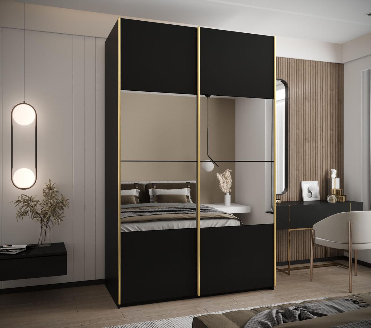 SCHWEBETÜRENSCHRANK 245,5/160/64 2-türig - Goldfarben/Schwarz, Holz/Metall (160/245/64cm) - Abiks Möbel