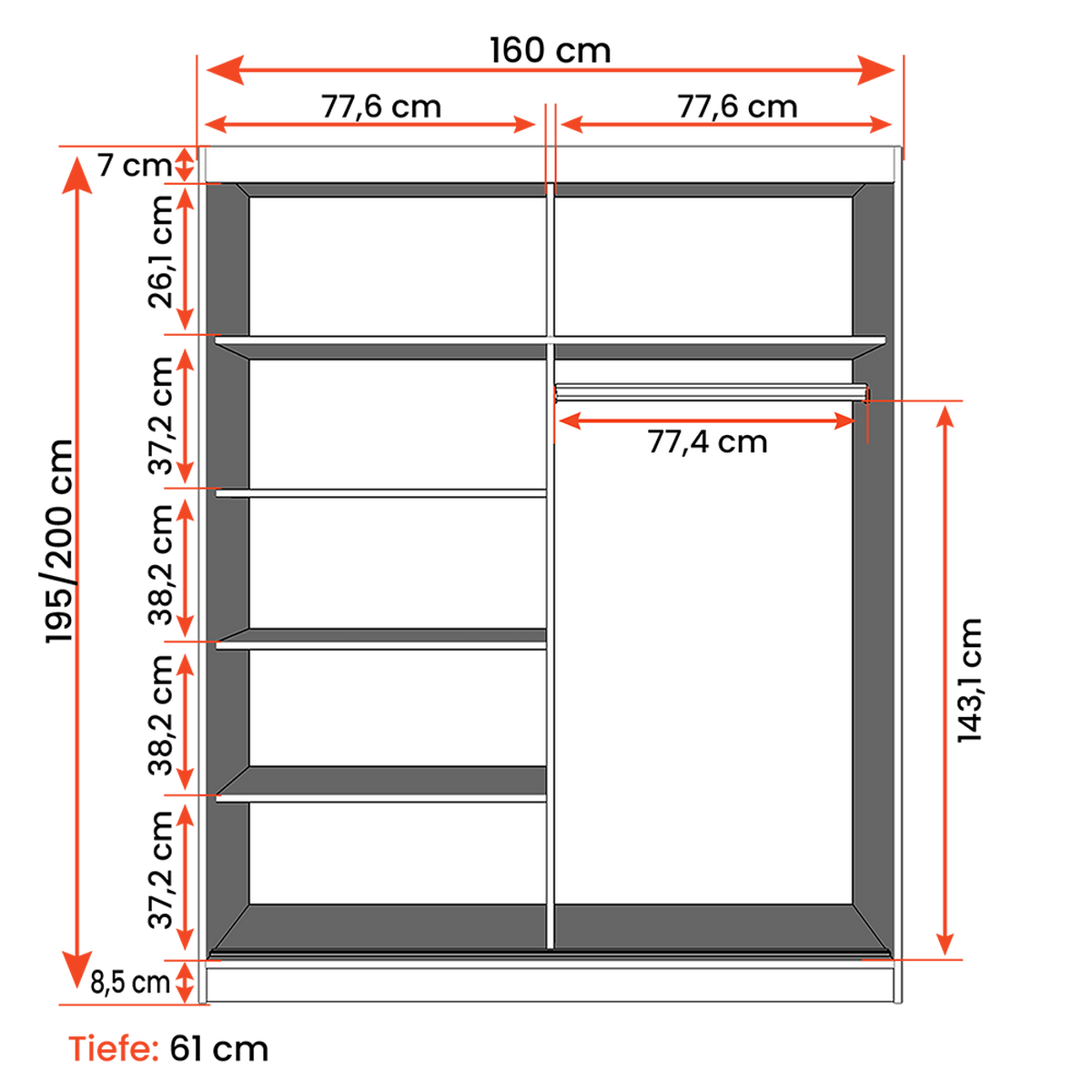 SCHWEBETÜRENSCHRANK Bono 05 Weiß/Sonoma Eiche mit Spiegel 160 cm - Alufarben/Weiß, Glas/Holzwerkstoff (160/195/61cm) - imoebel24