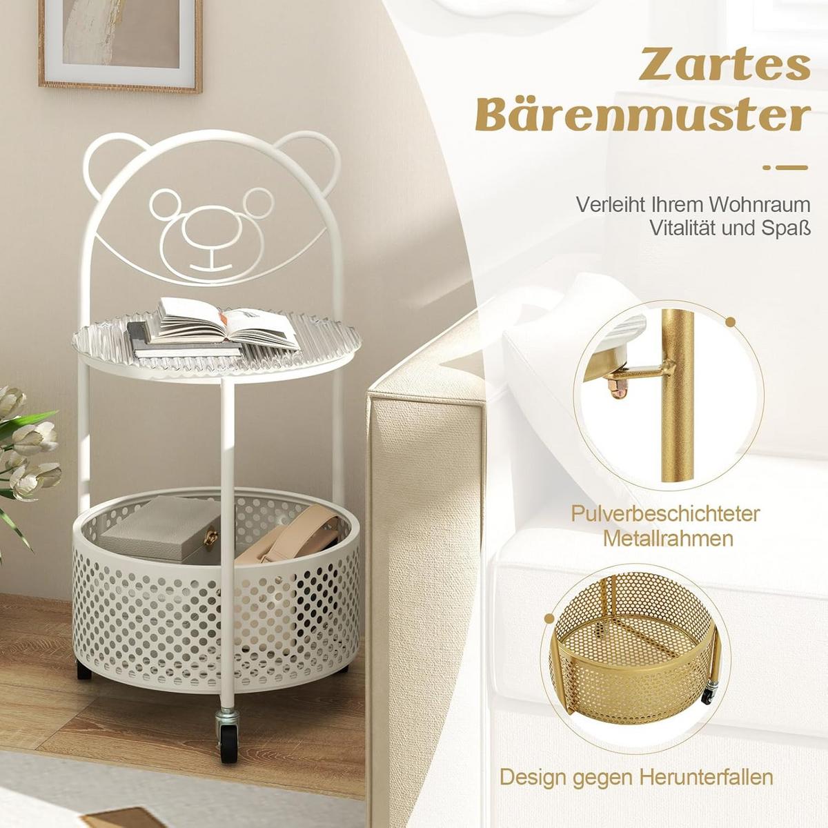 BEISTELLTISCH Weiß - Weiß, Metall (36.5/40/71cm) - COSTWAY