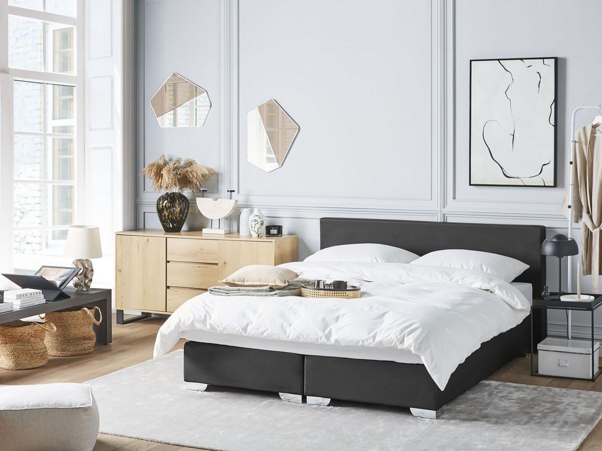 BOXSPRINGBETT 160/200cm Schwarz President - Schwarz, Kunststoff/Textil (160/200cm) - Beliani
