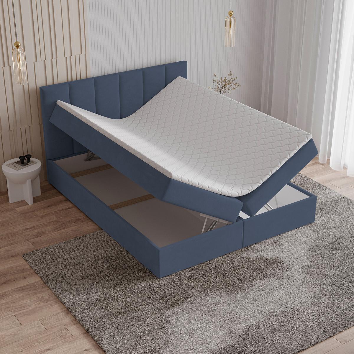 BOXBETT MERIL 180x200 cm mit Matratze und Topper - Blau - Blau, Holz (180/200cm) - MASSENO