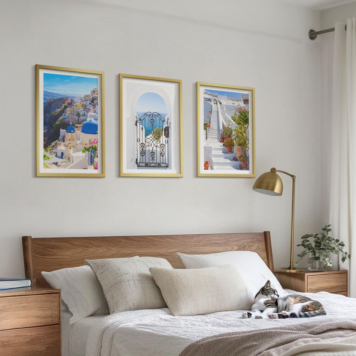 BILDER SET 3er Set - 40x60 cm Goldrahmen - Santorini-Architektur Oia - Goldfarben, Kunststoff (40/60cm) - TULUP