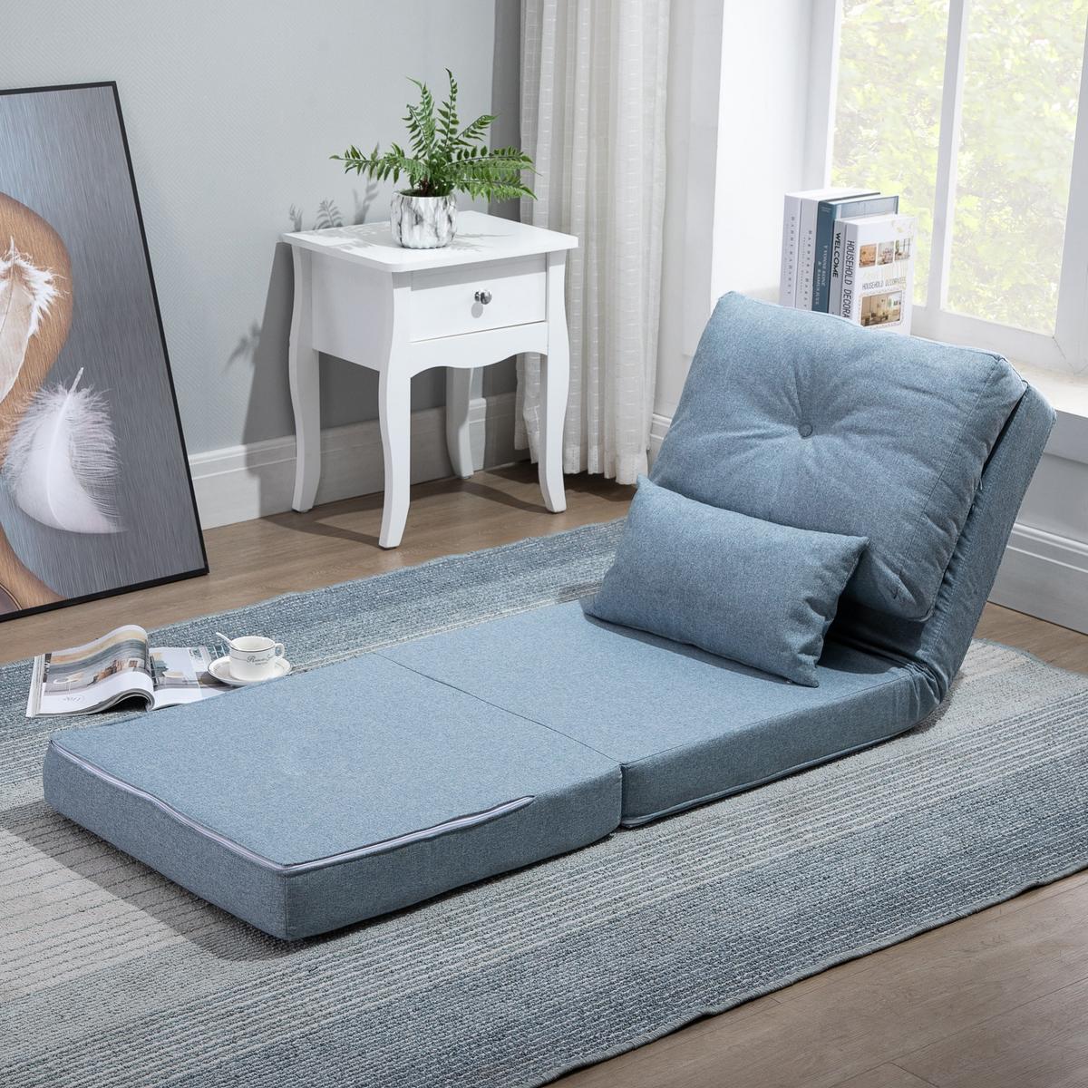 BODENSESSEL 2-in-1 Klappmatratze mit verstellbarer Rückenlehne Metall Himmelblau - Blau, Metall (60/56/80cm) - HOMCOM