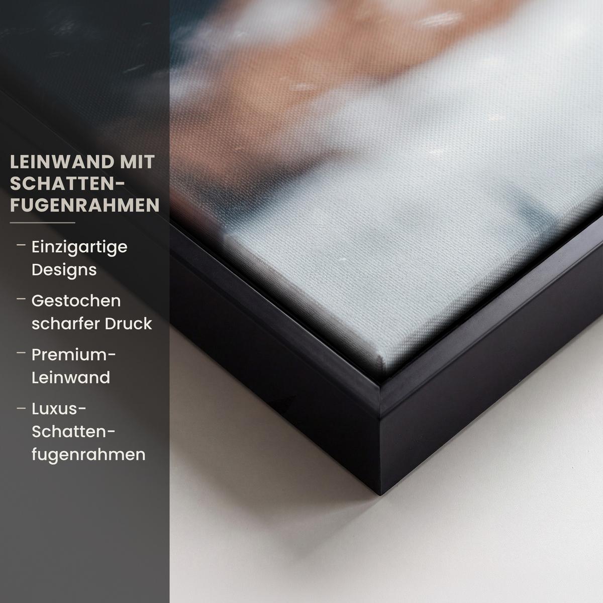 LEINWAND Bilder mit Rahmen - Hirsche - Tiere - Landschaft - Winter - Schnee - 50x50 - Kastanienfarben, Textil (50/50cm) - MuchoWow