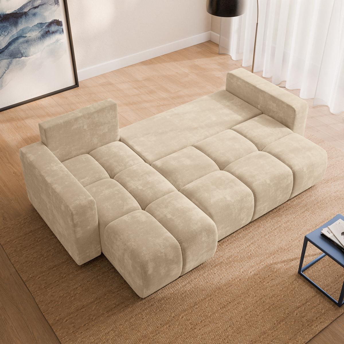 ECKSOFA RAMIL Creme Chenille mit Schlaffunktion - Creme, Holz (240/149cm) - MASSENO