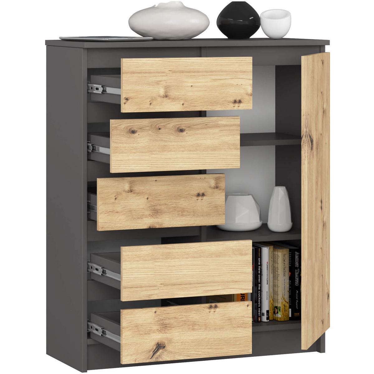 KOMMODE Graphit Grau, Eiche Artisan 97/80/35 - Eiche Artisan, Holzwerkstoff (80/97/35cm) - RAUMHIRSCH FURNITURE