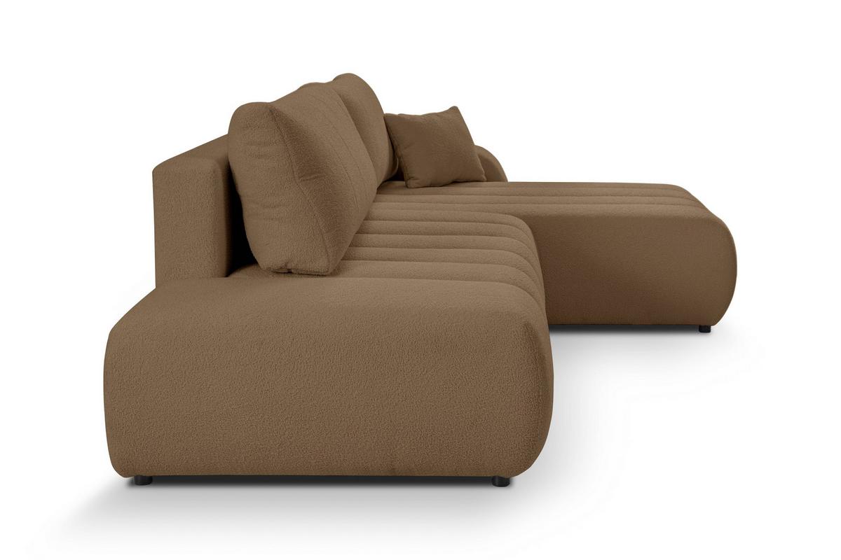 ECKSOFA GIOIA R-S Braun Boucle-Stoff mit Schlaffunktion - Braun, Holz (276/176cm) - MASSENO