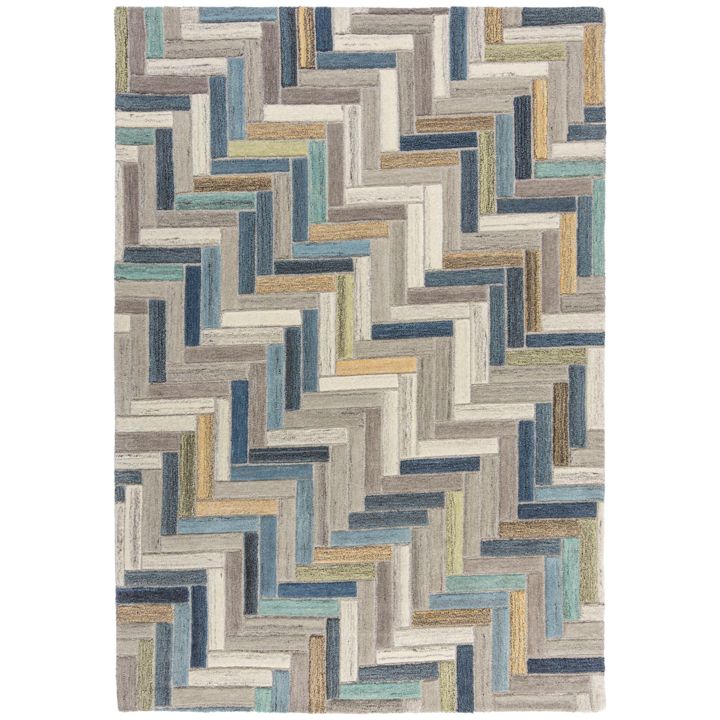 WOLLTEPPICH ESK, geometrisch, Florhöhe 10 mm, Blau-Bunt, 160 x 230 cm - Blau, Textil (230/160cm) - KADIMA DESIGN