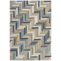 WOLLTEPPICH ESK, geometrisch, Florhöhe 10 mm, Blau-Bunt, 160 x 230 cm - Blau, Textil (230/160cm) - KADIMA DESIGN
