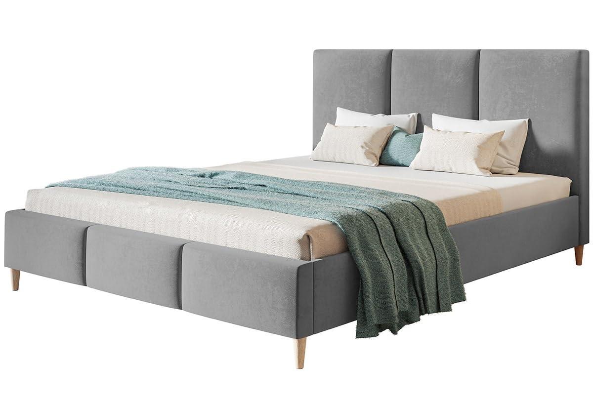 POLSTERBETT LUX Siena mit Kopfteil, 120 x 200 cm, Doppelbett mit Lattenrost aus Holz, Velourstoff Grau, Füße in Farbe: Braun - Grau, Holz/Textil (120/200cm) - Alpi-Möbel