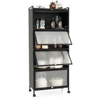 KUCHENSCHRANK Mit Rollen Schwarz - Schwarz, Metall (60/154/32cm) - COSTWAY