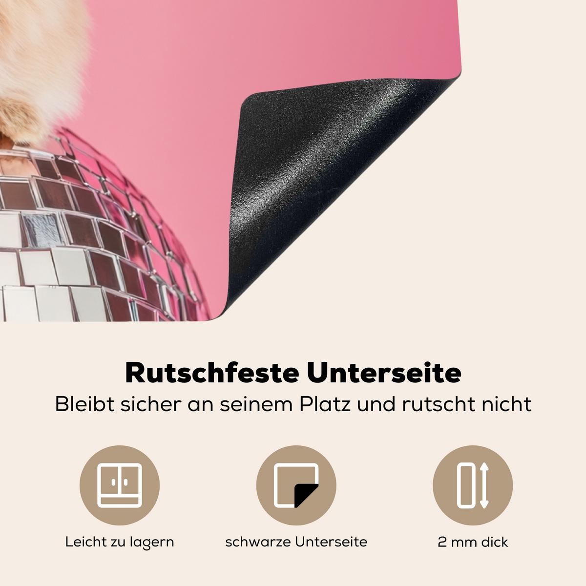 HERDABDECKPLATTE Schleife - Discoball - Kaninchen Induktionsmatte 81x52 cm - Pink, Kunststoff (81/52/0.2cm) - MuchoWow