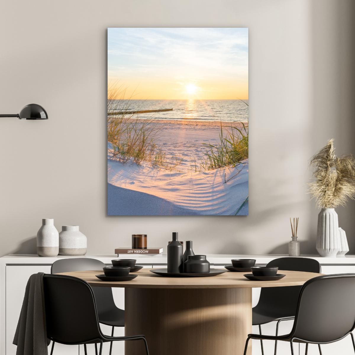 METALLBILD Strand - Sonne - Düne - Gras - Sand - Horizont 60x80 cm - Hellblau, Metall (60/80cm) - MuchoWow