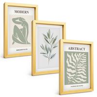 BILDER SET 3er Set - 20x30 cm Goldrahmen - Matisse Aquarell Boho-Design - Goldfarben, Kunststoff (20/30cm) - TULUP