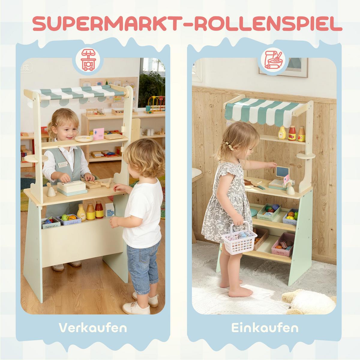 KINDER-KAUFLADEN MDF Kiefernholz Grün - Hellgrün, Holzwerkstoff (30/92.5/52cm) - AIYAPLAY