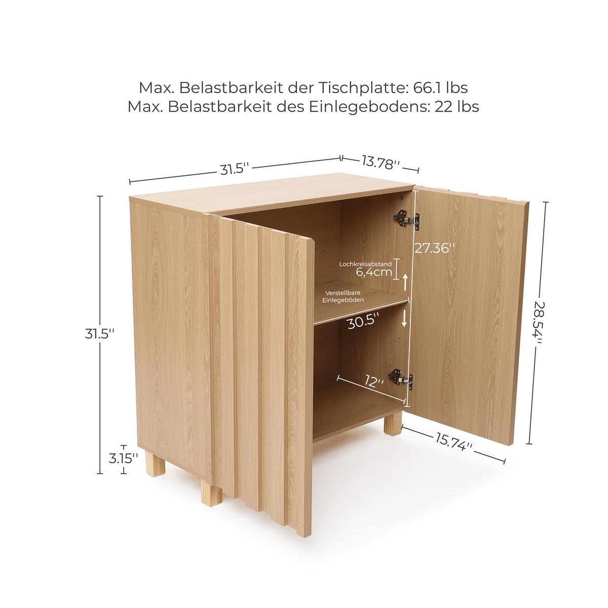 SIDEBOARD Holz mit 2 Türen und Füßen aus Kiefernholz | B80 x T35 x H80 cm - Eichefarben, Holz/Holzwerkstoff (80/80/35cm) - Hometopia