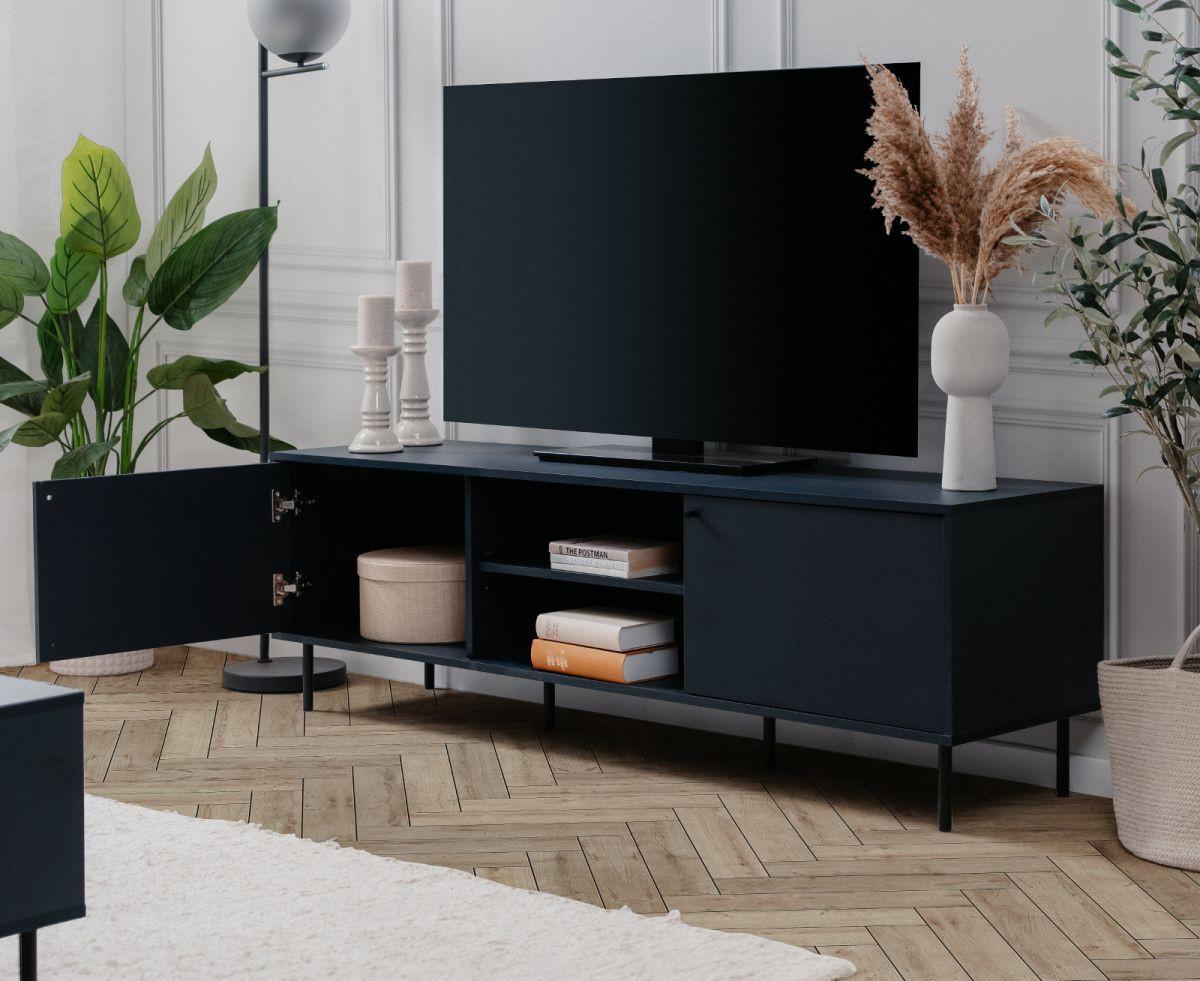 TV-LOWBOARD blau 160 cm, Fernsehtisch mit 4 Fächern - Blau/Schwarz, Holzwerkstoff/Metall (110/40/60cm) - Furn.Design