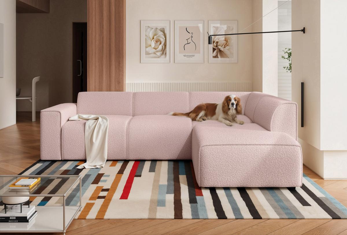 ECKSOFA ZAVO Rechts Feiner Mischstoff in Rosa - Rosa, Kunststoff/Textil (310/218cm) - Idohome