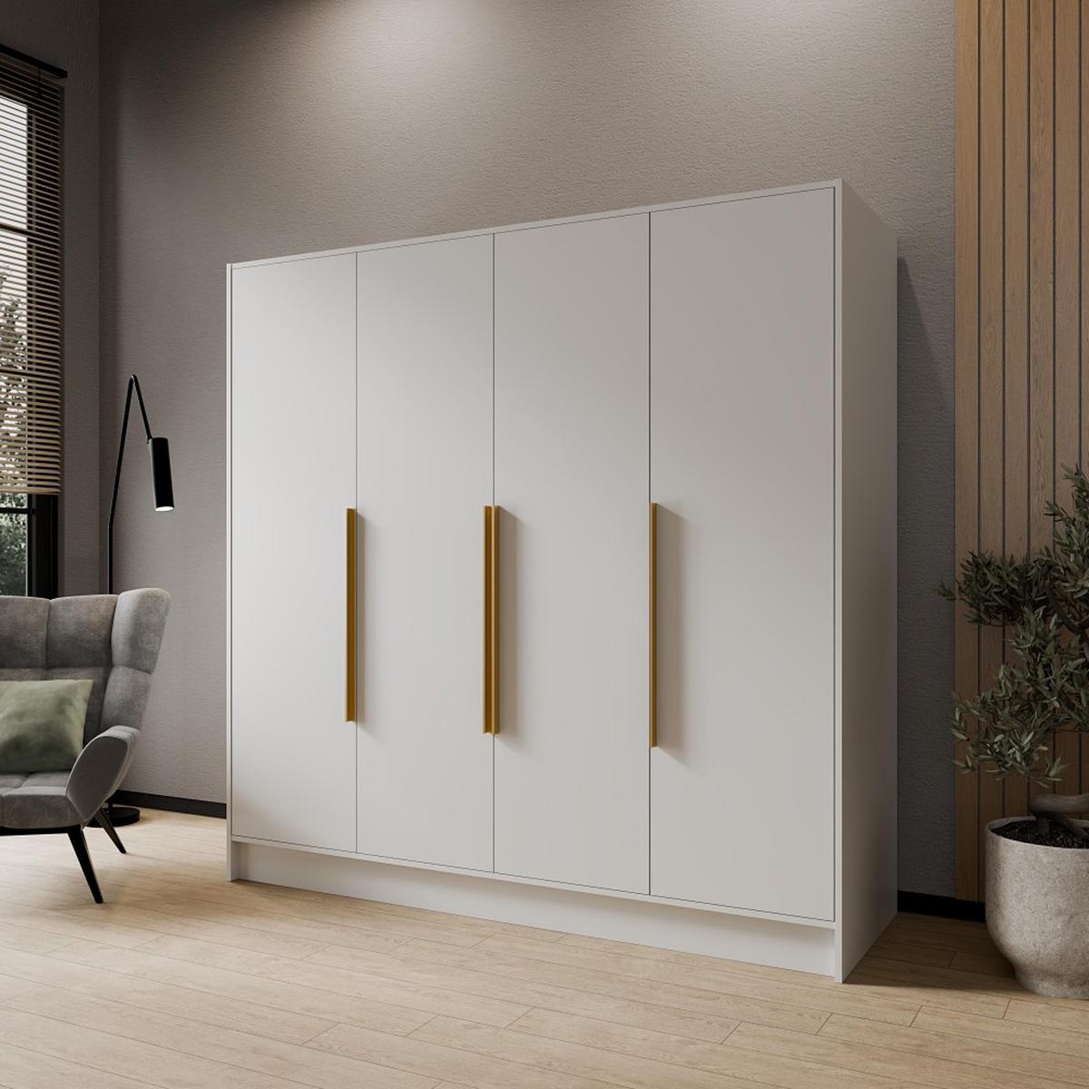 DREHTÜRENSCHRANK Pavia ohne Spiegel, Weiß mit mit goldenen Griffen, 200 cm - Goldfarben/Weiß, Holzwerkstoff (200/200/51cm) - Beautysofa